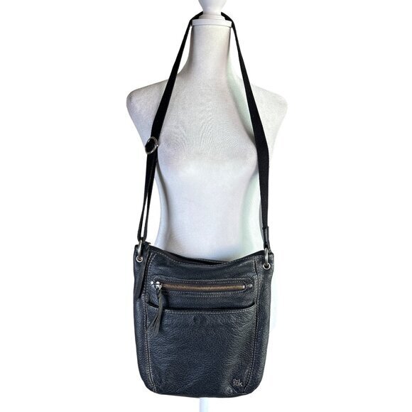 THE SAK Pebbled Genuine Leather‎ Black Crossbody Bag Zip Medium Sized - Picture 1 of 13